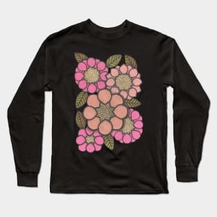 Flower Power, pink and green, retro florals Long Sleeve T-Shirt